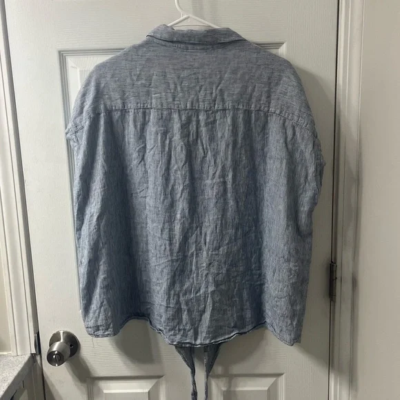 Women’s XXL (bundle of 2) Blue and white linen striped beach blouses - Picture 5 of 8